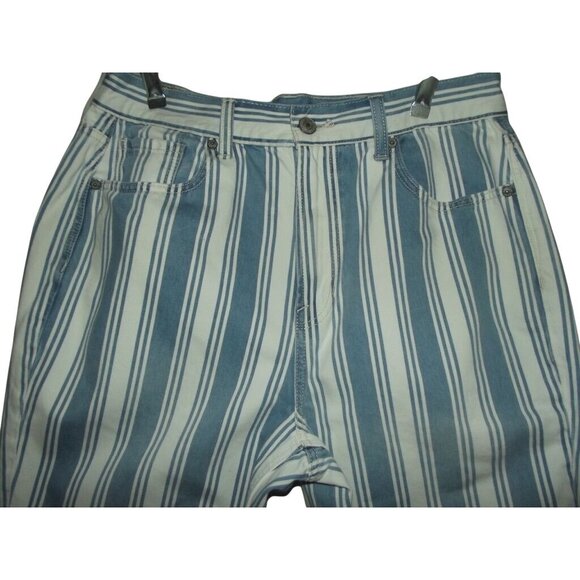 American Eagle Mom Jeans Womens Size 10L blue white striped high rise ankle - Picture 5 of 10